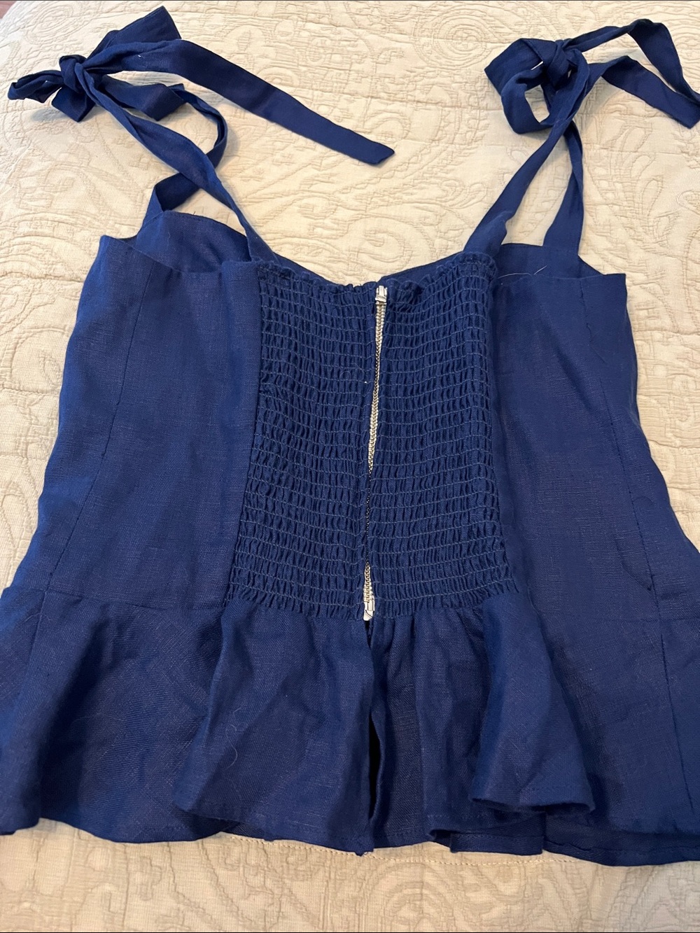 Reformation Navy Tie-Shoulder Peplum Camisole - Picture 2 of 4